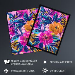 "Artery8 Wall Art Print Leopard Hiding in Floral Pattern Design Art Framed Poster in Black - Size: W12"" x H16""" - thumbnail 2