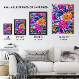 "Artery8 Wall Art Print Leopard Hiding in Floral Pattern Design Art Framed Poster in Black - Size: W12"" x H16""" - thumbnail 3