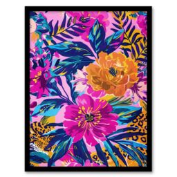 "Artery8 Wall Art Print Leopard Hiding in Floral Pattern Design Art Framed Poster in Black - Size: W12"" x H16""" - thumbnail 1