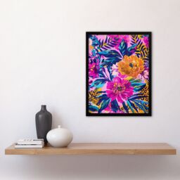 "Artery8 Wall Art Print Leopard Hiding in Floral Pattern Design Art Framed Poster in Black - Size: W12"" x H16""" - thumbnail 4
