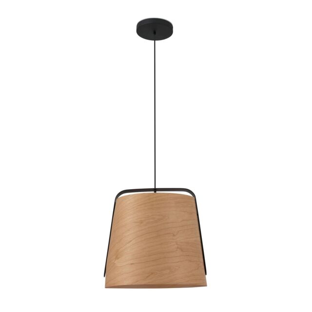 Netlighting Stood 1 Light Dome Ceiling Pendant Black & Cherry Wood E27 in Brown - image 1