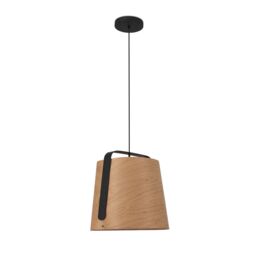 Netlighting Stood 1 Light Dome Ceiling Pendant Black & Cherry Wood E27 in Brown - thumbnail 2