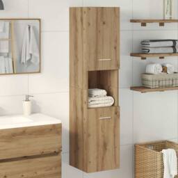 Berkfield Home Spacious Bathroom Hanging Cabinet Artisian Oak 30x30x130 cm Engin in Brown - Size: 30 x 30 x 130 cm - thumbnail 2
