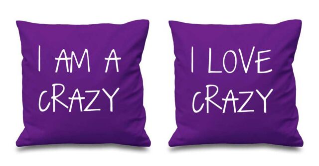 60 SECOND MAKEOVER I Am Crazy I Love Crazy Cushion Covers in Purple - Size: 40 cm x 40 cm