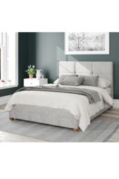 Aspire Caine Upholstered Ottoman Storage Bed, Pure Pastel Cotton Fabric in Grey - Size: Super King