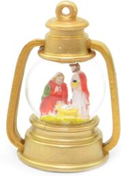 Shatchi Small Christmas Decoration Snow Globe with Merry, Joseph & Jesus in Gold Lantern in Brown - thumbnail 3