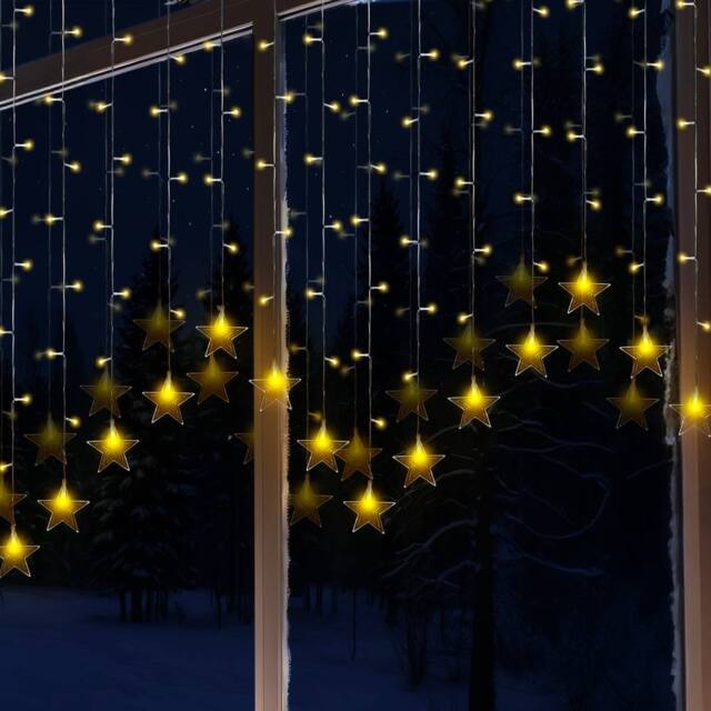 Globrite 104 LED Curtain Fairy Lights with 8 Modes - Star - Warm White - image 1