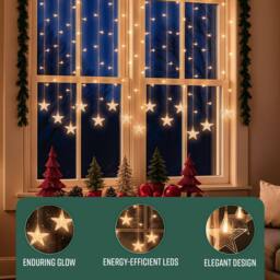 Globrite 104 LED Curtain Fairy Lights with 8 Modes - Star - Warm White - thumbnail 3