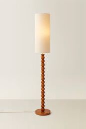 ValueLights Wyatt Natural Linen Tall Lamp Shade Walnut Wood Bobbin Floor Lamp - thumbnail 3