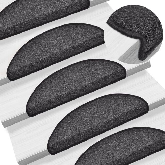 Berkfield Home Carpet Stair Treads 15 pcs Anthracite 56x17x3 cm in Black - Size: Medium - image 1