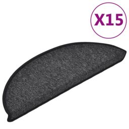 Berkfield Home Carpet Stair Treads 15 pcs Anthracite 56x17x3 cm in Black - Size: Medium - thumbnail 2