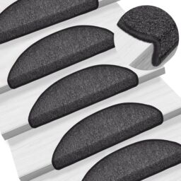 Berkfield Home Carpet Stair Treads 15 pcs Anthracite 56x17x3 cm in Black - Size: Medium - thumbnail 1