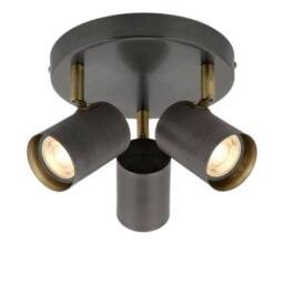Pagazzi Hereford 3 Light Pewter & Antique Brass Spotlight Flush Ceiling Light in Grey - thumbnail 3