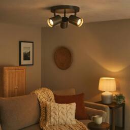 Pagazzi Hereford 3 Light Pewter & Antique Brass Spotlight Flush Ceiling Light in Grey - thumbnail 1