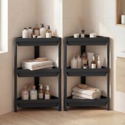 Costway 2pcs Corner Shower Caddy 3-Tier Detachable Bathroom Standing Shelf in Black - thumbnail 1