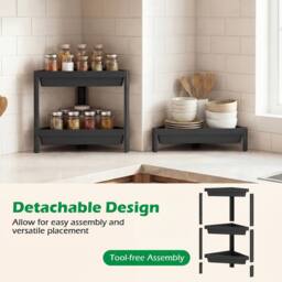 Costway 2pcs Corner Shower Caddy 3-Tier Detachable Bathroom Standing Shelf in Black - thumbnail 8