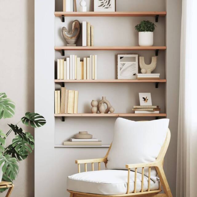 Berkfield Home Wall Shelf 80x20x2 cm Untreated Solid Wood Oak in Natural - Size: 80 x 20 x 2 cm - image 1
