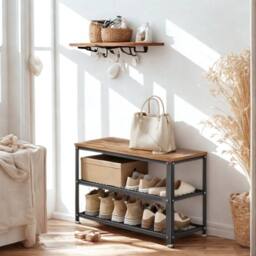 Pirlo Plush Shoe Storage Rack Bench With Open Shelves in Brown - thumbnail 5