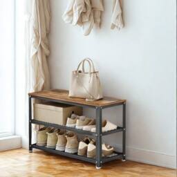 Pirlo Plush Shoe Storage Rack Bench With Open Shelves in Brown - thumbnail 3