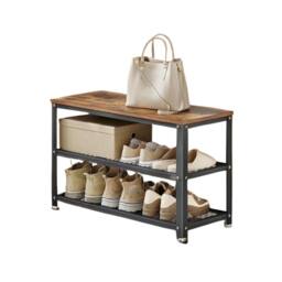 Pirlo Plush Shoe Storage Rack Bench With Open Shelves in Brown - thumbnail 6