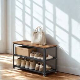 Pirlo Plush Shoe Storage Rack Bench With Open Shelves in Brown - thumbnail 4