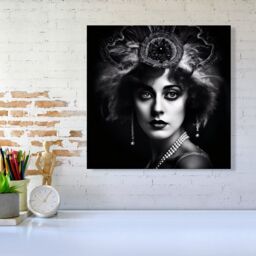 Warren Reed - Designer Edwardian Showgirl Splashart Canvas in Black - Size: w10 inch x h10 inch - thumbnail 1