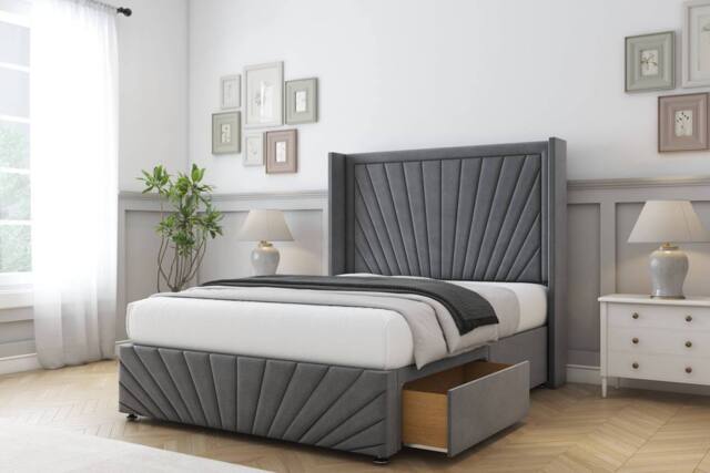 "Sloomy Rutherford Coniston Divan Set No Drawers-54"" Wingback-Footboard in Dark Grey - Size: Super King" - image 1