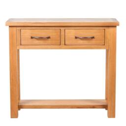 Berkfield Home Console Table with 2 Drawers 83x30x73 cm Solid Oak Wood in Brown - Size: 83 x 30 x 73 cm - thumbnail 2