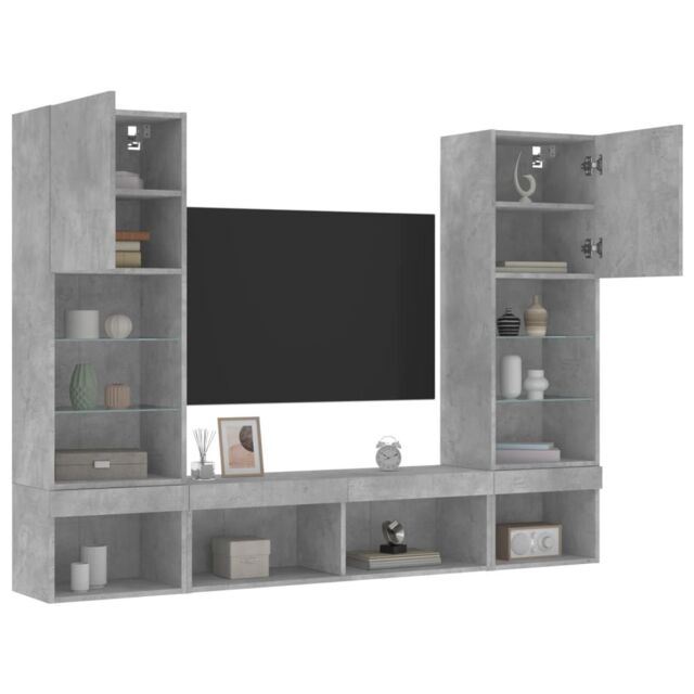 Berkfield Home 5 Piece TV Wall Units with LED Concrete Grey Engineered Wood - image 1
