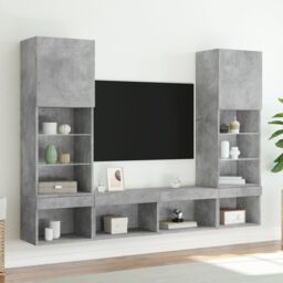 Berkfield Home 5 Piece TV Wall Units with LED Concrete Grey Engineered Wood - thumbnail 3