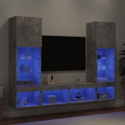 Berkfield Home 5 Piece TV Wall Units with LED Concrete Grey Engineered Wood - thumbnail 4