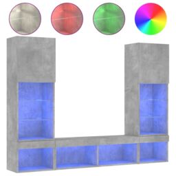 Berkfield Home 5 Piece TV Wall Units with LED Concrete Grey Engineered Wood - thumbnail 2