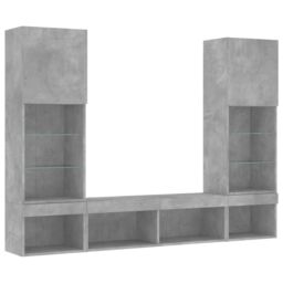Berkfield Home 5 Piece TV Wall Units with LED Concrete Grey Engineered Wood - thumbnail 5