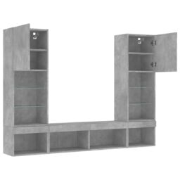 Berkfield Home 5 Piece TV Wall Units with LED Concrete Grey Engineered Wood - thumbnail 6