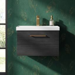 Balterley 600mm Wall Hung 1 Drawer Vanity Unit, Woodgrain Black, Bronze Handle in Black - thumbnail 9