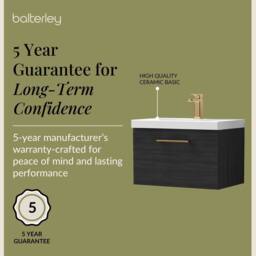 Balterley 600mm Wall Hung 1 Drawer Vanity Unit, Woodgrain Black, Bronze Handle in Black - thumbnail 6
