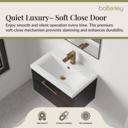 Balterley 600mm Wall Hung 1 Drawer Vanity Unit, Woodgrain Black, Bronze Handle in Black - thumbnail 3