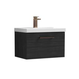 Balterley 600mm Wall Hung 1 Drawer Vanity Unit, Woodgrain Black, Bronze Handle in Black - thumbnail 1