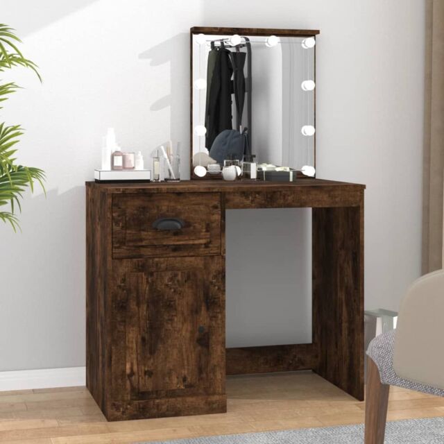 Berkfield Home Dressing Table with LED Smoked Oak 90x50x132.5 cm Engineered Wood in Brown - image 1