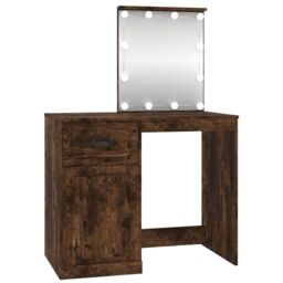 Berkfield Home Dressing Table with LED Smoked Oak 90x50x132.5 cm Engineered Wood in Brown - thumbnail 2