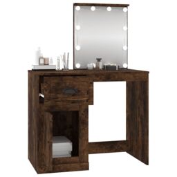 Berkfield Home Dressing Table with LED Smoked Oak 90x50x132.5 cm Engineered Wood in Brown - thumbnail 5