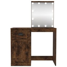Berkfield Home Dressing Table with LED Smoked Oak 90x50x132.5 cm Engineered Wood in Brown - thumbnail 6