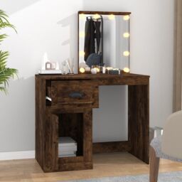 Berkfield Home Dressing Table with LED Smoked Oak 90x50x132.5 cm Engineered Wood in Brown - thumbnail 3