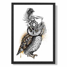 ARTZE Steam Punk Owl Sketch Framed Print SIZE: A2 with Black Frame in Yellow - Size: A4 - thumbnail 1
