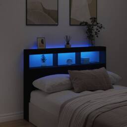 Berkfield Home Headboard Cabinet with LED Black 140x17x102 cm - Size: 140 x 17 x 102 cm - thumbnail 4