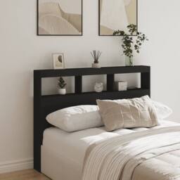 Berkfield Home Headboard Cabinet with LED Black 140x17x102 cm - Size: 140 x 17 x 102 cm - thumbnail 2