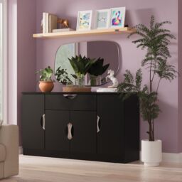Ready Assembled 2 U Holborn 4 Door 1 Drawer Wide Unit (Ready Assembled) in Black - thumbnail 1