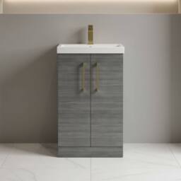 Balterley Modern Bathroom 2 Soft Close Door Vanity Unit Basin, Anthracite, 500mm in Grey - thumbnail 2