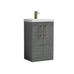 Balterley Modern Bathroom 2 Soft Close Door Vanity Unit Basin, Anthracite, 500mm in Grey - thumbnail 1