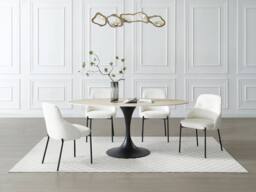 Vente-unique Dining Table for 8 People In Ceramic & Black Metal - Beige - thumbnail 1